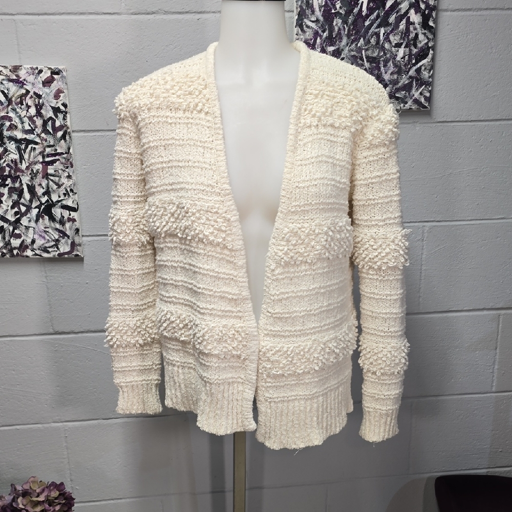 Madewell Cream Textured Open-Front Cardigan